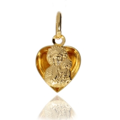 Złoty medalik serce z Matką Boską Częstochowską pr 585